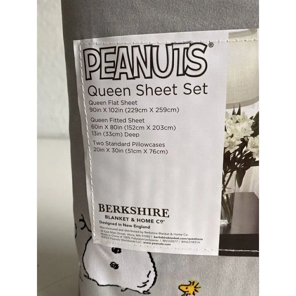 Peanuts‎ Snoopy Woodstock QUEEN SIZE Sheet Set Christmas Snowman Winter Grey NEW